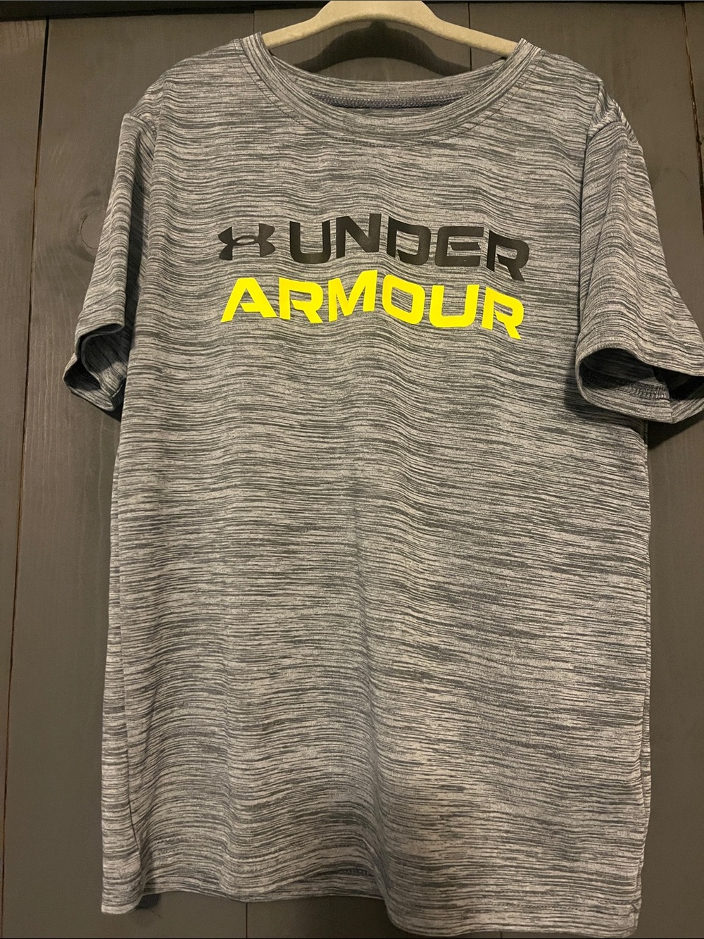Under Armour Grey Heather Short Sleeve Tee with Yellow Logo